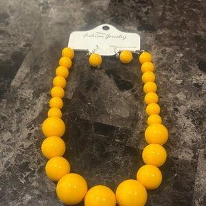 Yellow Beaded Necklace and Earring Set